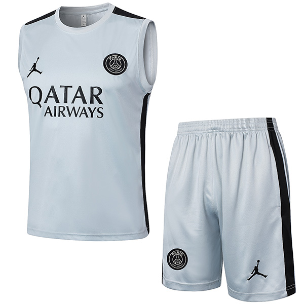 Paris Saint-Germain training jersey soccer uniform men's sportswear light gray football tops sports vest 2024